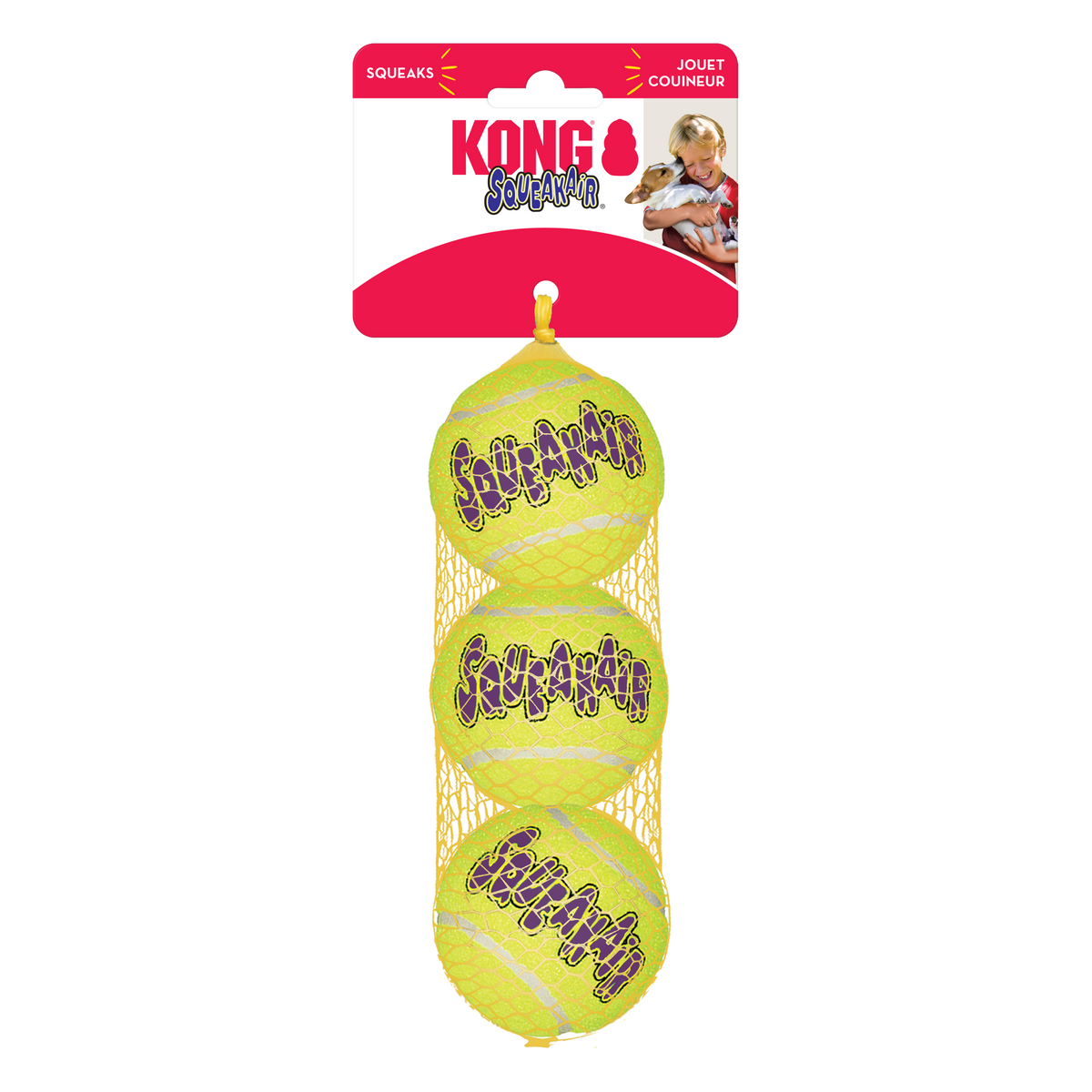KONG Air Sq Tennis Ball Medium 3 pack, in packaging