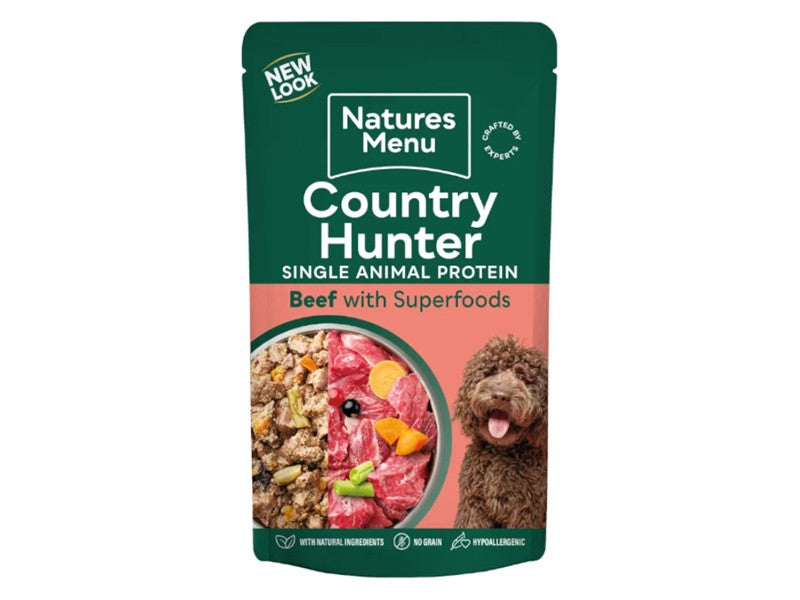 Natures Menu Country Hunter grass grazed beef dog food pouch 150g