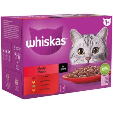 Whiskas 1+ Cat Pouches Meat Selection in Gravy 12x100g