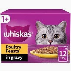 WHISKAS 1+ Cat Pouches Poultry Feasts in Gravy 12x85g
