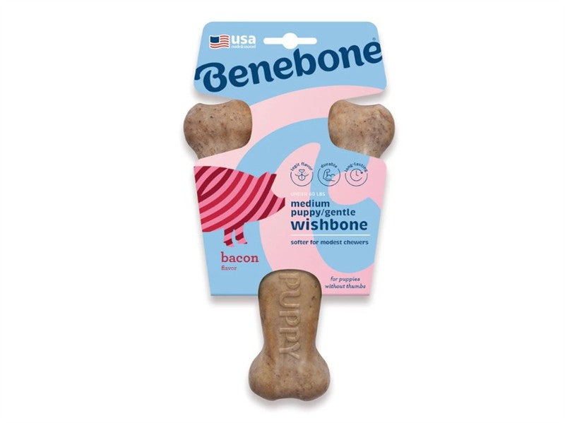 Benebone Puppy Wishbone Bacon Medium Dog Chew Toy 