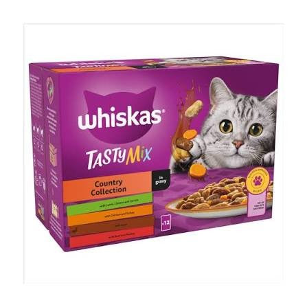 WHISKAS 1+ Cat Pouches Tasty Mix Country Collection in Gravy 12x85g