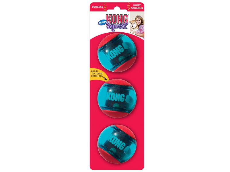KONG Squeezz Action Ball Red Medium 3 Balls (Dog) 