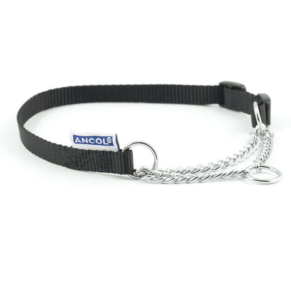 Ancol Pet Products Limited Heritage Nylon &amp; Chain Check Collar Black 45 - 60cm Sz 4-7