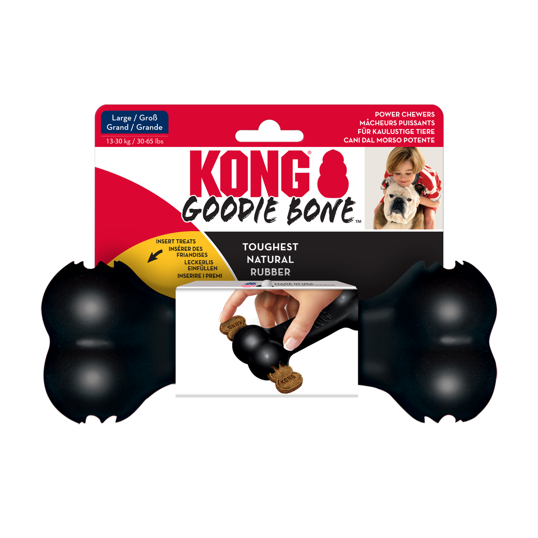 KONG Goodie Bone Extreme Large Black Dog Chew Toy, in packaging