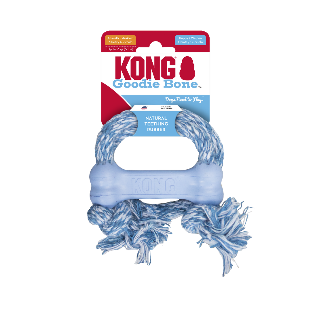 KONG Puppy Goodie Bone with Rope X-Small Assorted, in packaging