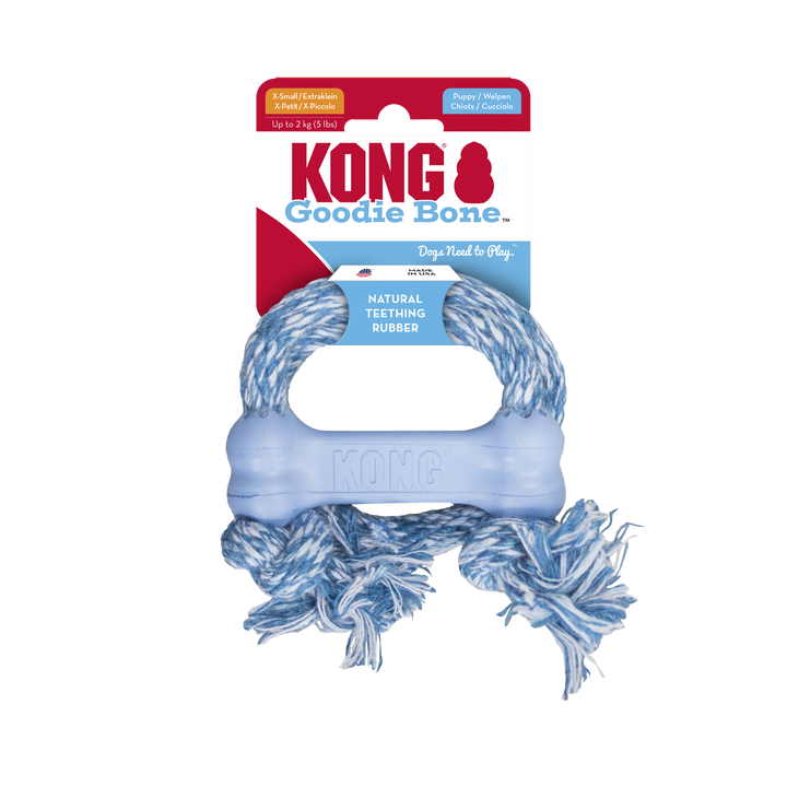 KONG Puppy Goodie Bone with Rope X-Small Assorted, in packaging