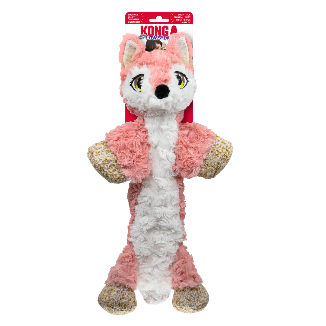 KONG Low Stuff Flopzie Fox Medium Dog Toy, in packaging
