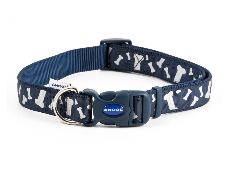 Ancol Bones Reflective Adj Collar Blue Size 5-9 (Dog) 