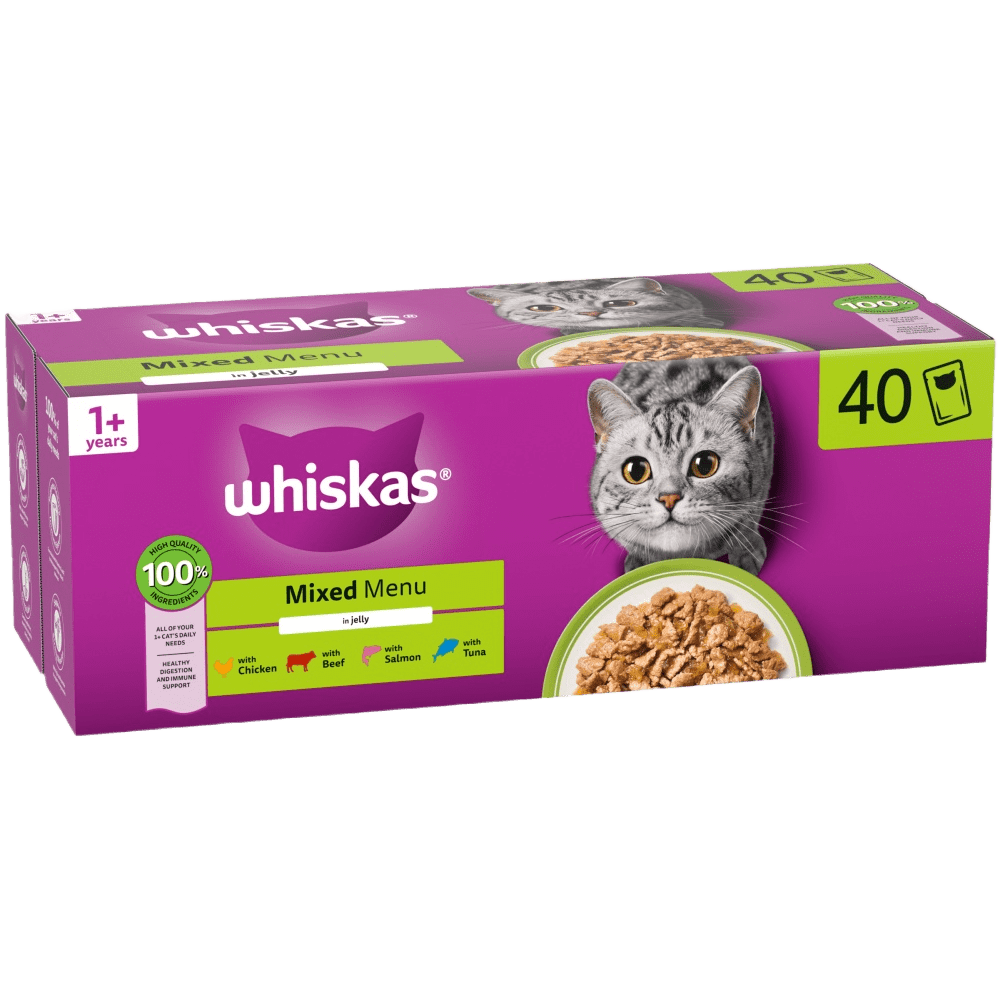 Whiskas 1+ Cat Pouches Mixed Menu in Jelly 40x85g