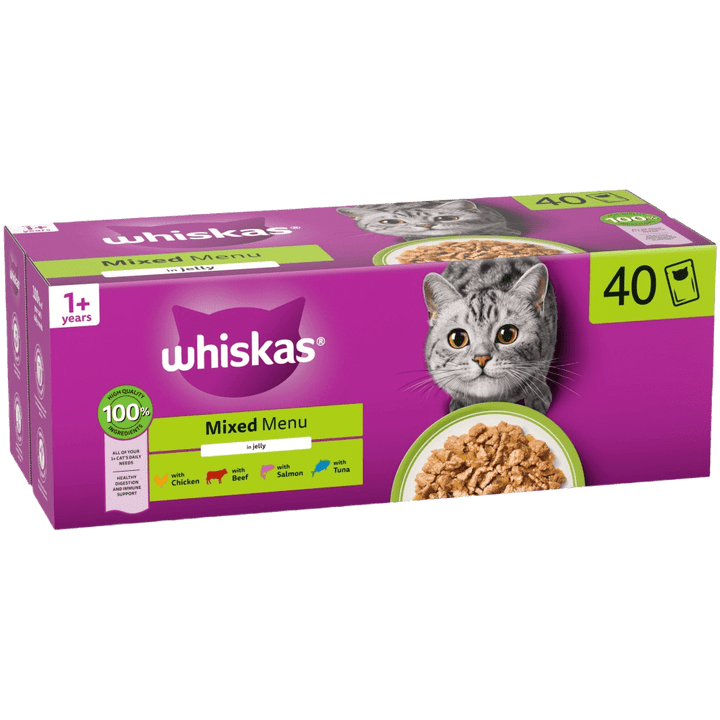 Whiskas 1+ Cat Pouches Mixed Menu in Jelly 40x85g