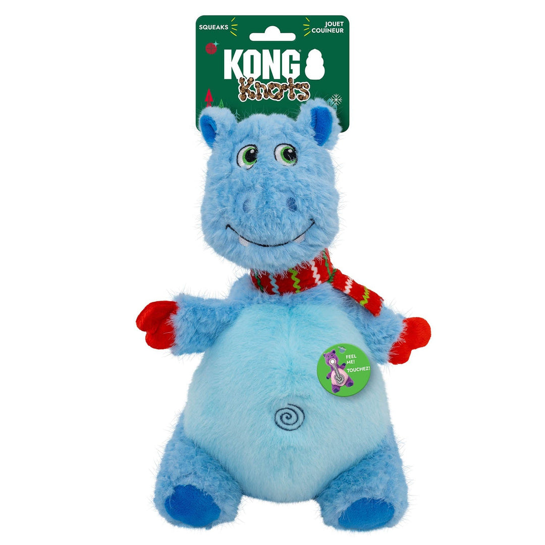 KONG Holiday Knots Belly Hippo Blue Medium Large, Christmas dog toy