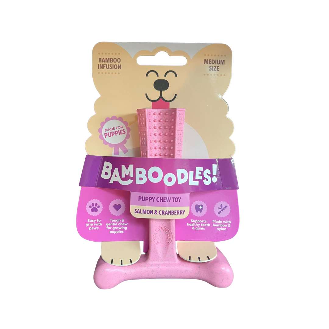 Bamboodles T-Bone Puppy Salmon and Cranberry 15cm dog chew in pack