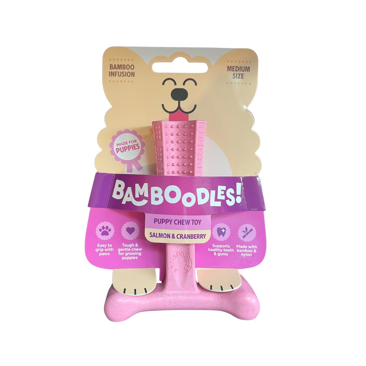 Bamboodles T-Bone Puppy Salmon and Cranberry 15cm dog chew in pack