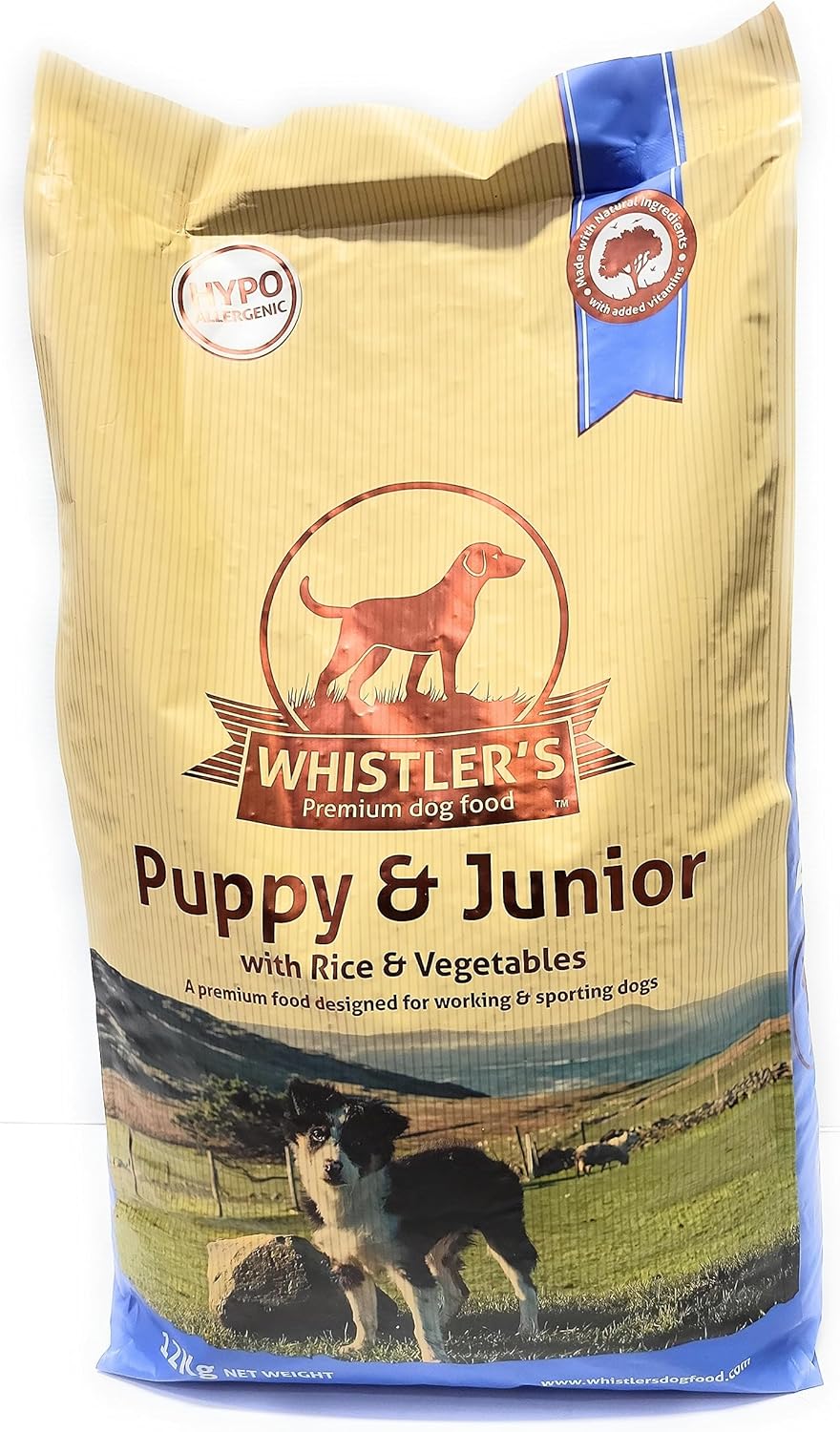 Whistlers Puppy and Junior with Rice and Vegetables dog food bag, front