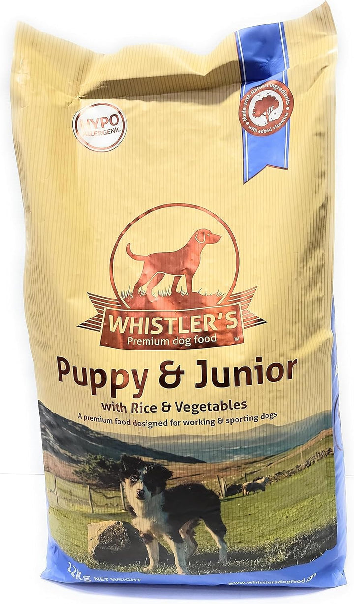 Whistlers Puppy and Junior with Rice and Vegetables dog food bag, front