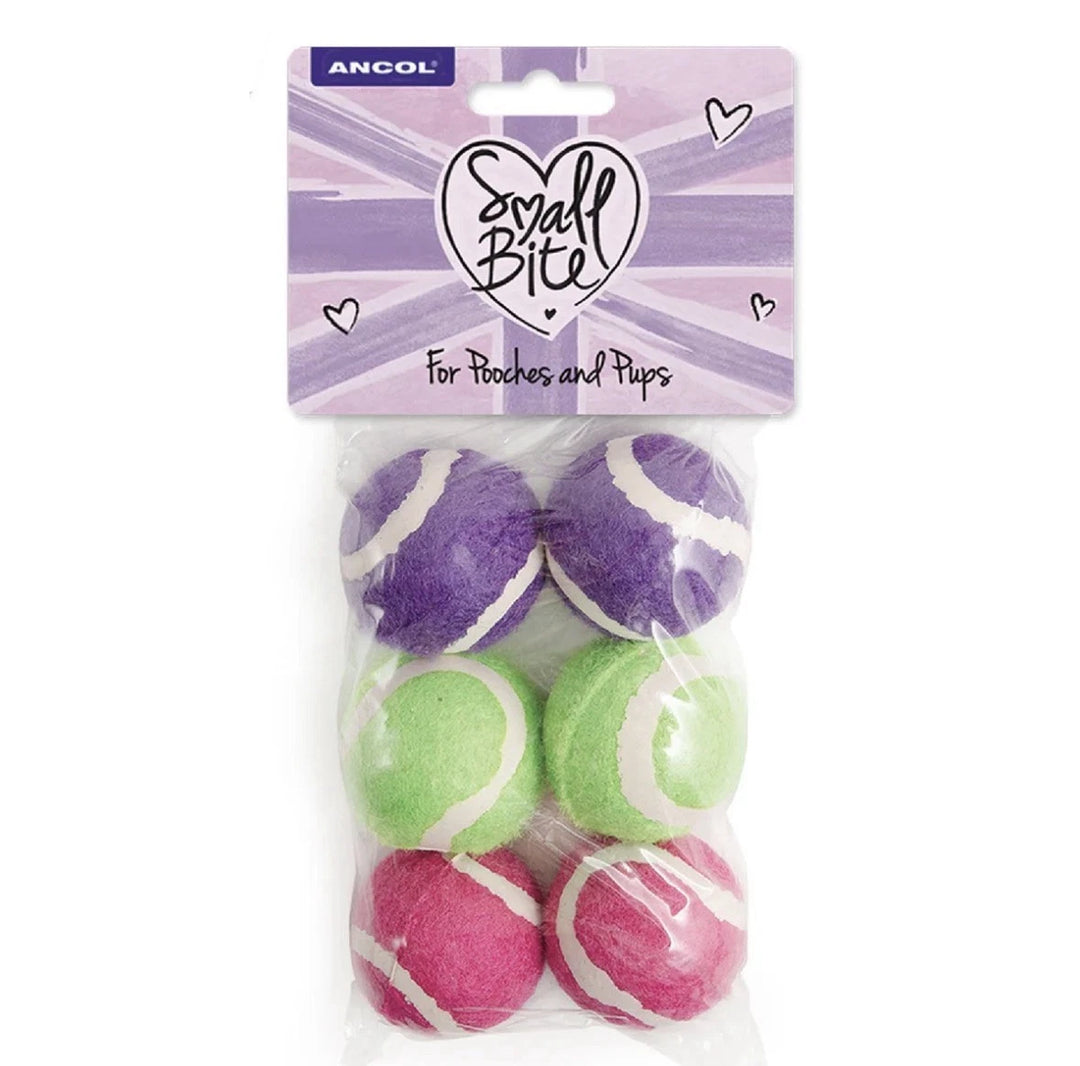 Ancol Small Bite Mini Tennis Balls -Pack of 6 (4.5cm)