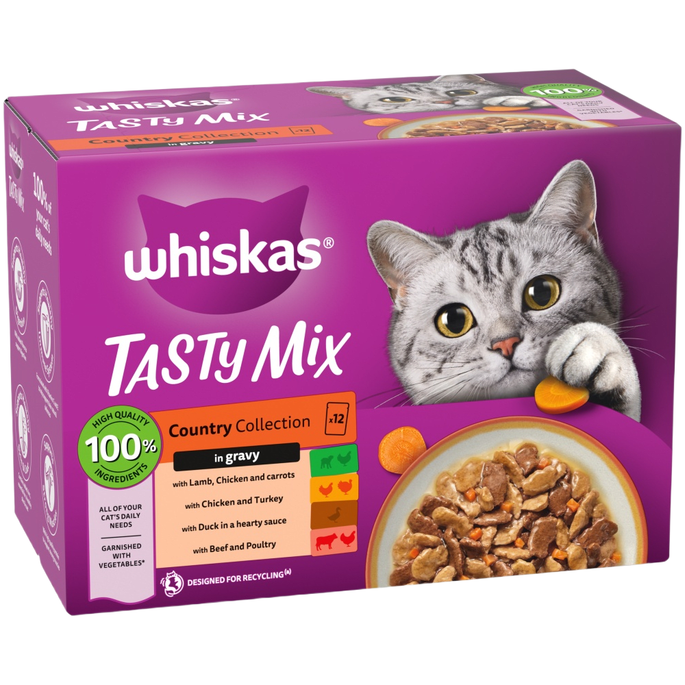 Whiskas 1+ Cat Pouches Tasty Mix Country Collection in Gravy 12x85g