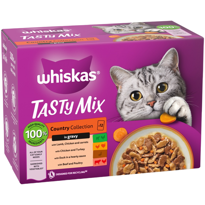 Whiskas 1+ Cat Pouches Tasty Mix Country Collection in Gravy 12x85g