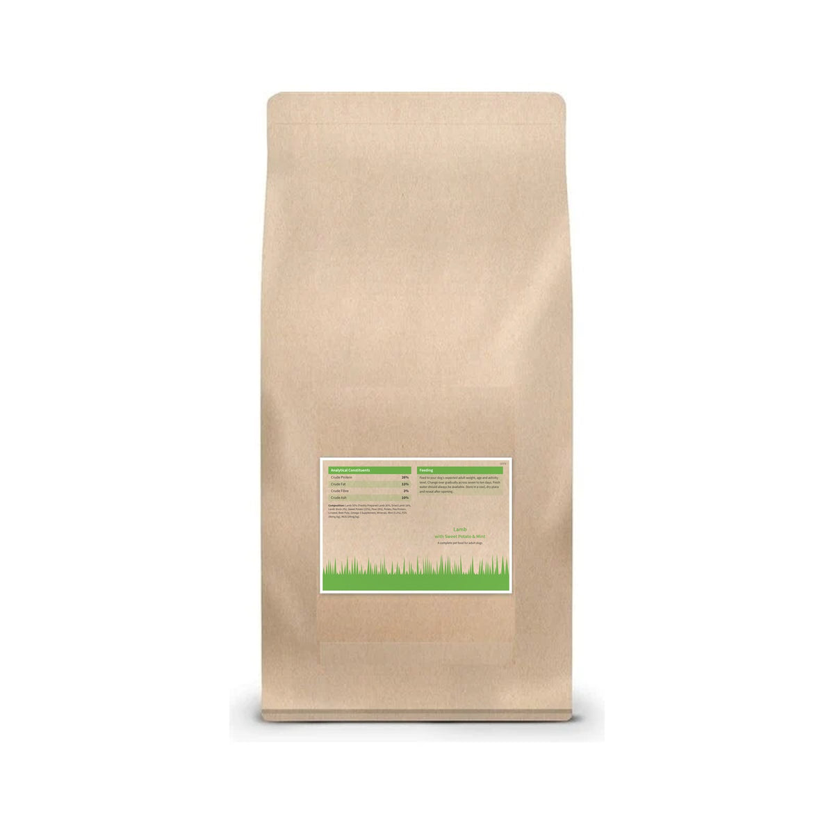 Stanley's Grain Free Lamb, Sweet Potato and Mint, back of bag with composition and analysis