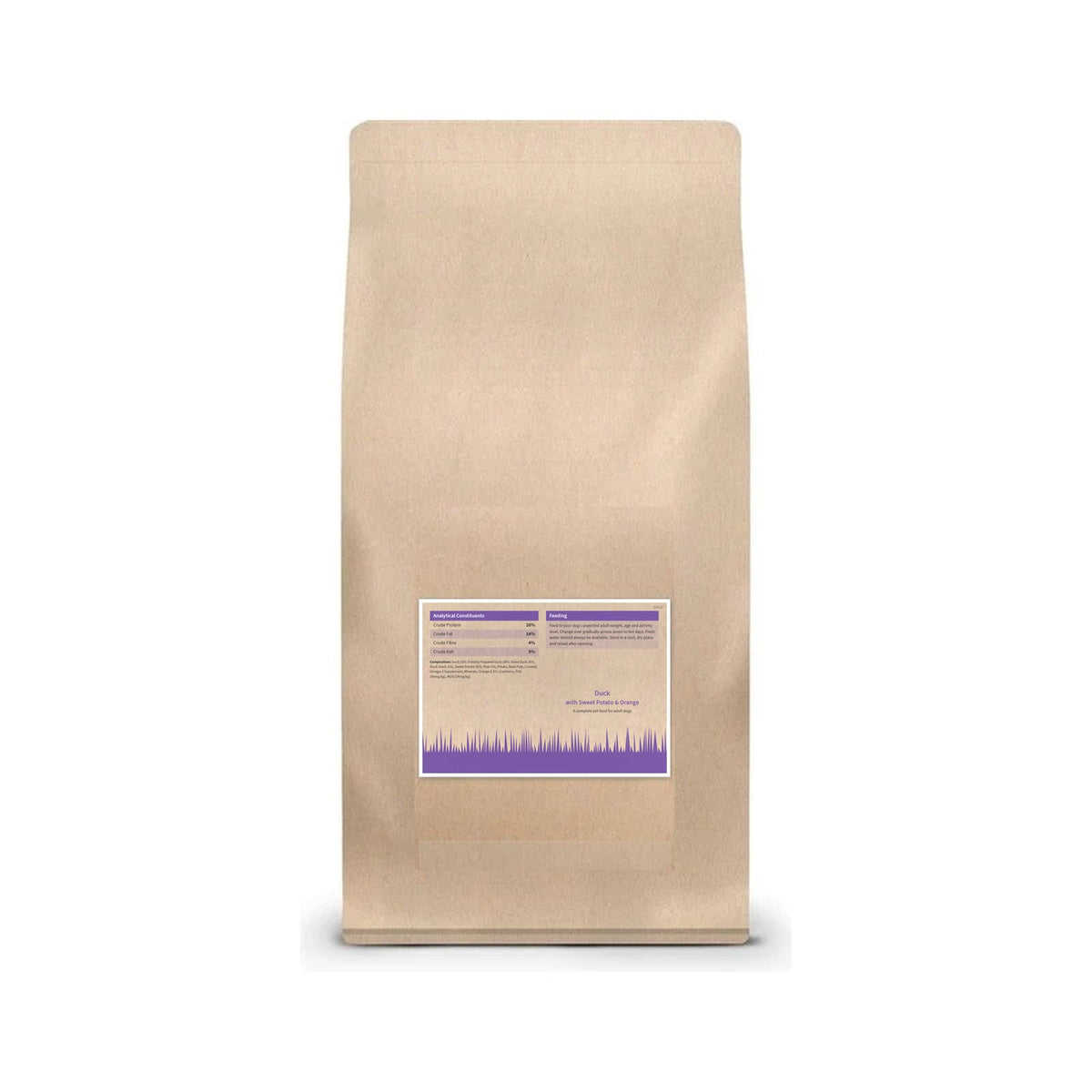 Stanley's Grain Free Duck and Sweet Potato, back of bag with composition and analysis